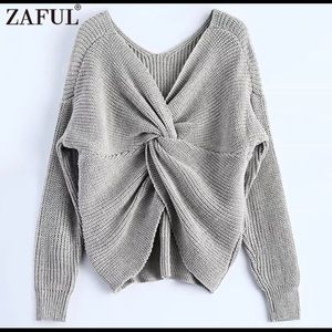 Gray Zaful back twist sweater